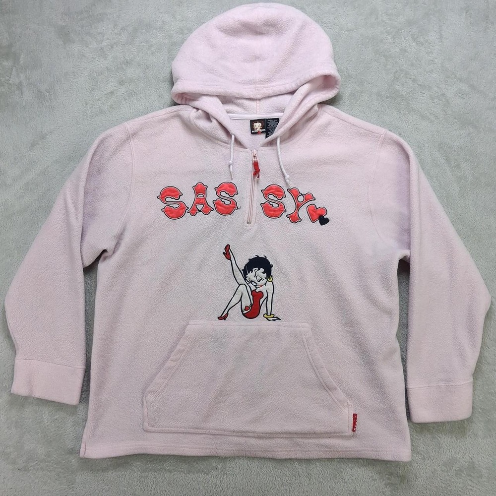 Betty Boop Pink Fleece Half Zip Hoodie Womens Plus 18/20W Sassy Embroidered Y2K